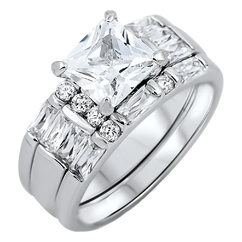 Kayla 3: 3.74ct Russian Ice on Fire CZ Womens 3pc Wedding Ring Set