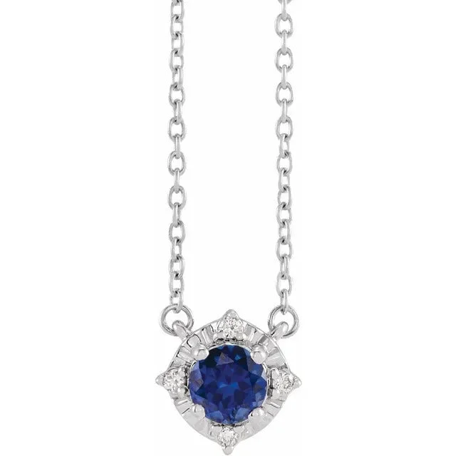 Lab Created Sapphire Necklace with Diamond Halo