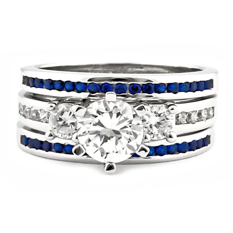 Lakoda 3SA: Stunning 1.58c IOF CZ and Sapphire 3 Pc Wedding Ring Set