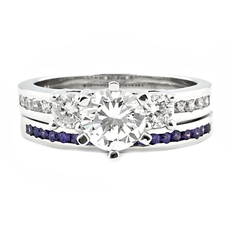 Lakoda AT: Stunning 1.31c IOF CZ and Amethyst 2 Piece Wedding Ring Set