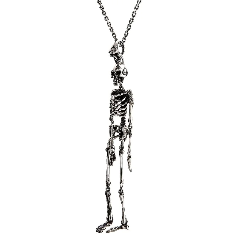 Large Skeleton Skull Sterling Silver Biker Pendant Necklace