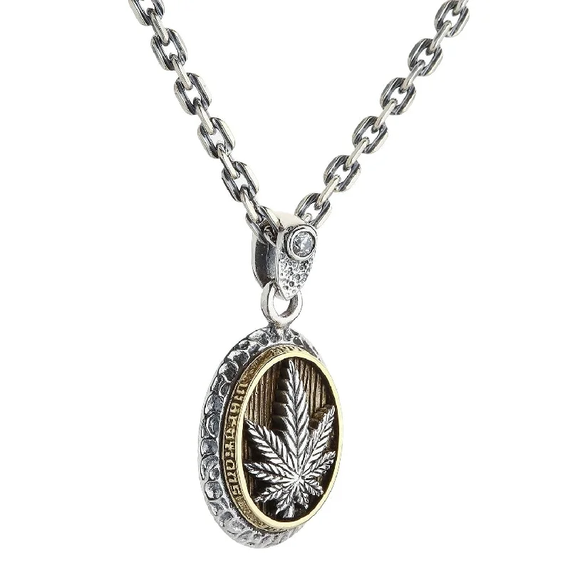 Marijuana Rasta Brass Sterling Silver Pendant Necklace