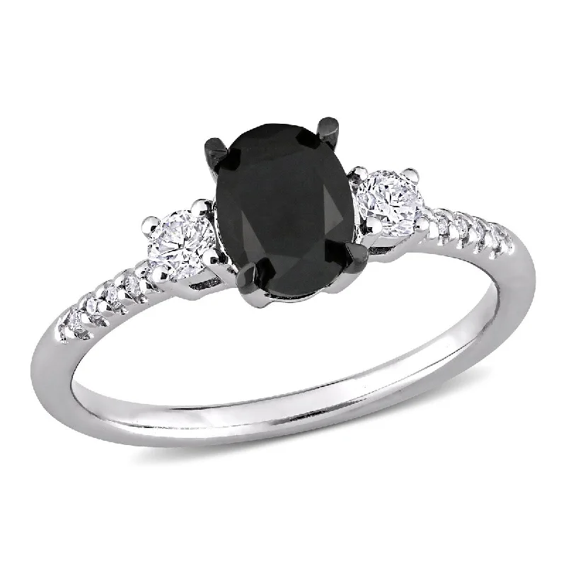 Miadora 1 1/5ct TW Oval-Cut Black & White Diamond Ring in 14k White Gold