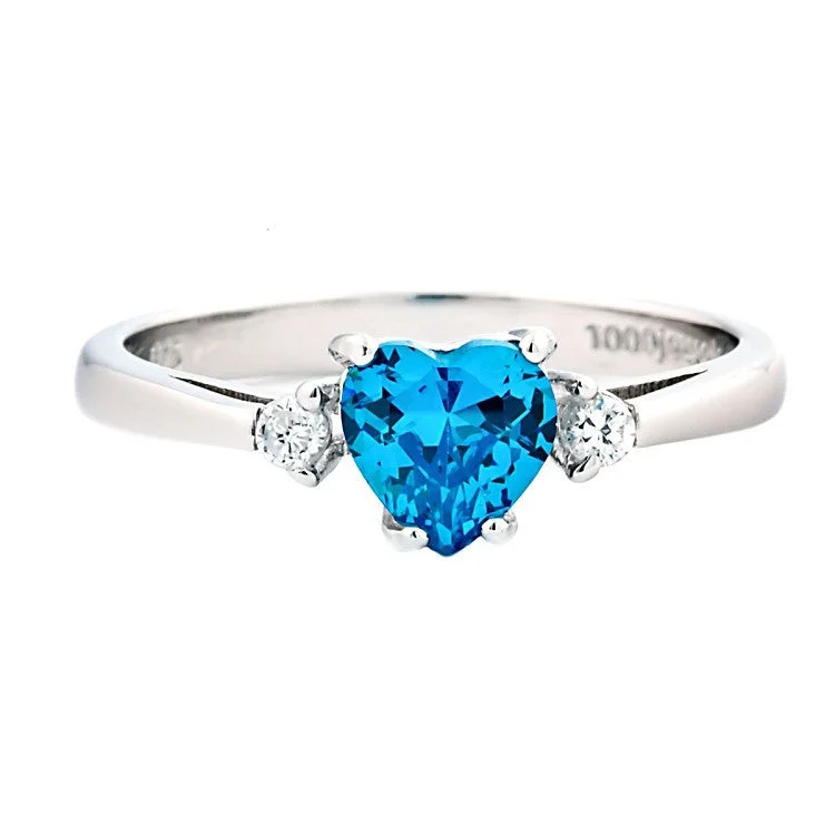 Miranda: 0.81ct Heart Cut Blue Topaz Ice CZ Promise Friendship Ring