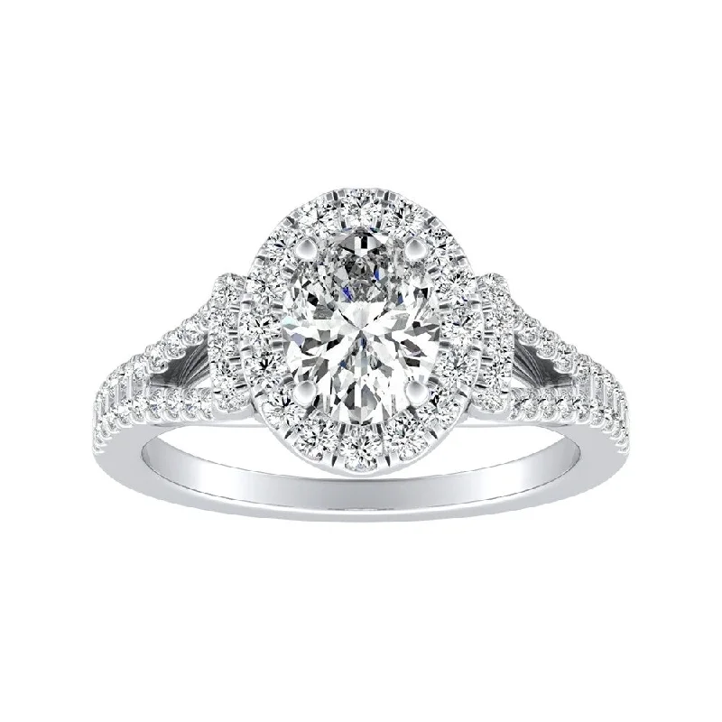 Modern Split-shank Oval Diamond Engagement Ring 1 1/10cttw 14k Gold by Auriya