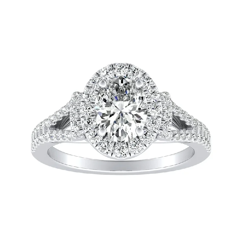 Modern Split-shank Oval Diamond Engagement Ring 1 1/10cttw 18k Gold by Auriya (I-J, I1-I2)