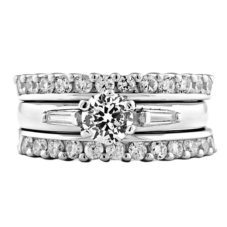 Monteira: 1.9ct 3 Piece Stacked Ice on Fire CZ Wedding Ring Set