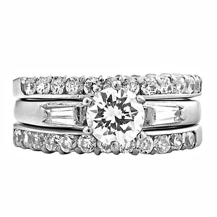 Morgana: 2.5ct 3 Piece Stacked Russian Ice on Fire CZ Wedding Ring Set