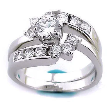 Nadia: 1.7ct Ice on Fire CZ Wrap Around Wedding Ring Set