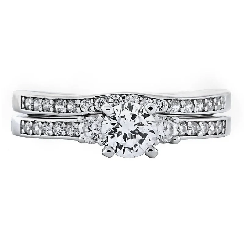 Natasha: 0.86ct 2 pc Brilliant Cut IOF CZ Micro Pave Wedding Ring Set