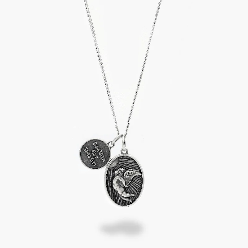 "Dum Vita Est - Spes Est" Flying Angel Silver Necklace