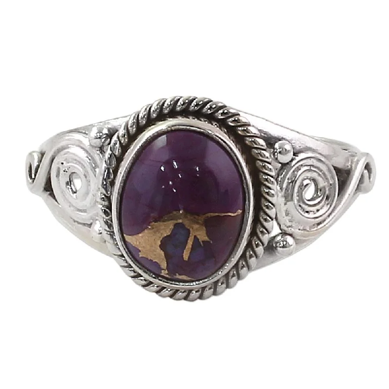 NOVICA Handmade Sterling Silver 'Purple Attunement' Composite Turquoise Ring (India)