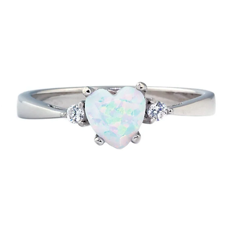 Olena: 0.81ct Heart Cut Fiery White Opal Promise Friendship Ring