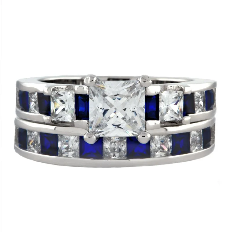 Olivia: Glamorous 4.35ct Sapphire and Russian Ice CZ Wedding Ring Set