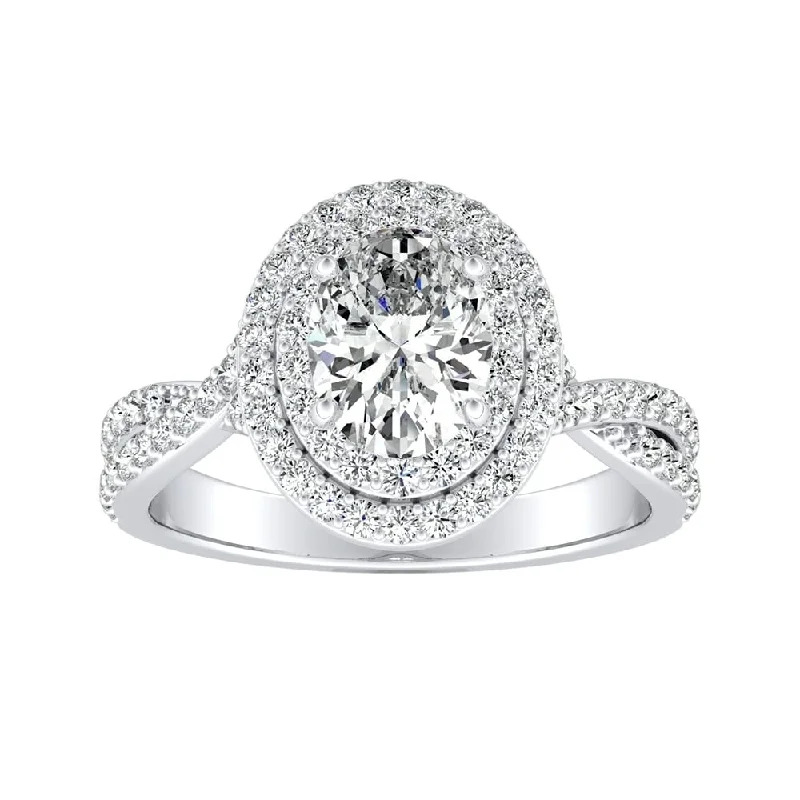 Oval-cut Double Halo Diamond Engagement Ring 3/4cttw 18k Gold by Auriya