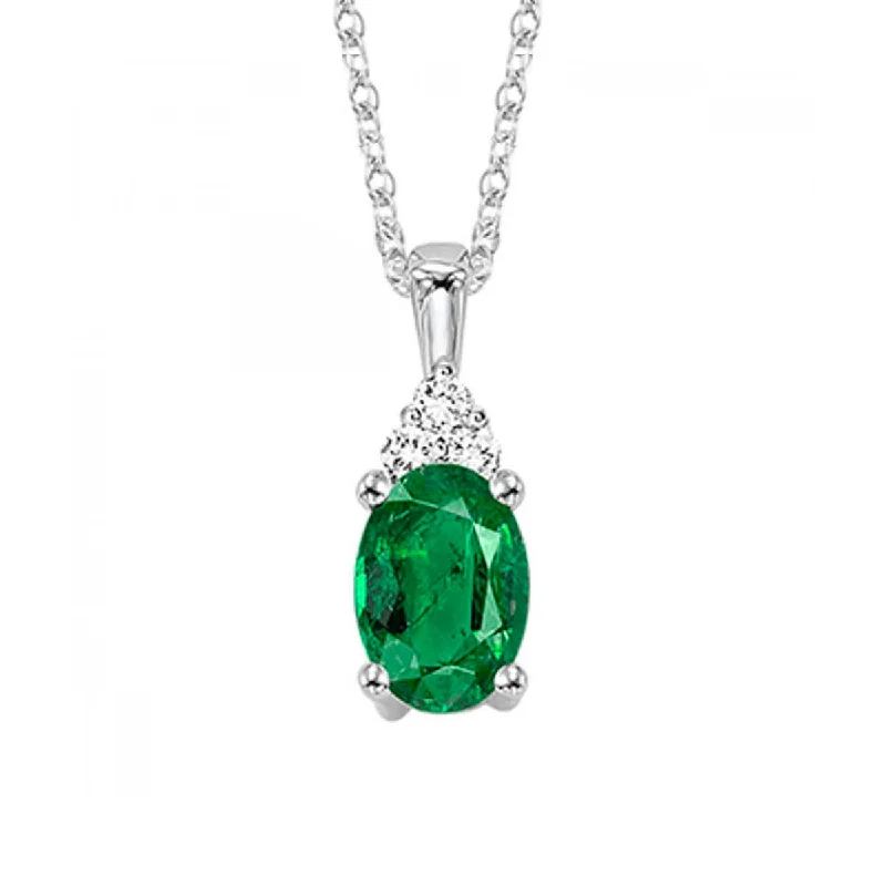 Oval Emerald Pendant with Diamond Accents - May Birthstone