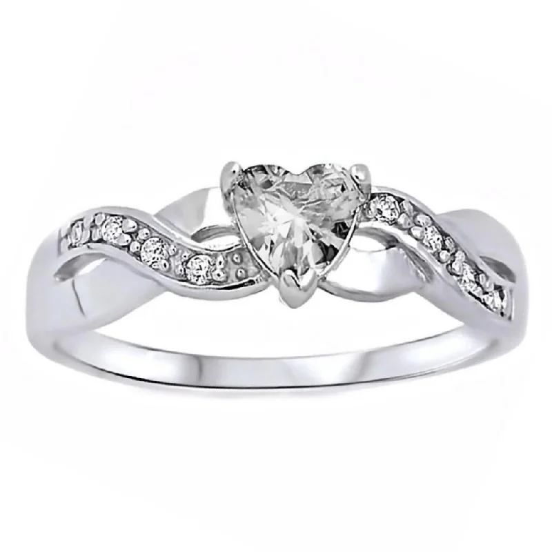 Pabla: 0.6ct Heart-cut Russian Ice CZ Crossover Infinity Promise Ring