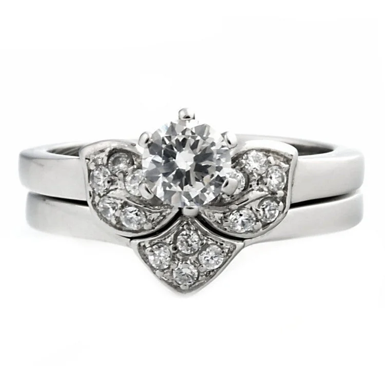 Paige: Floral designed 0.71ct Russian IOF CZ 2 pc Wedding Ring Set