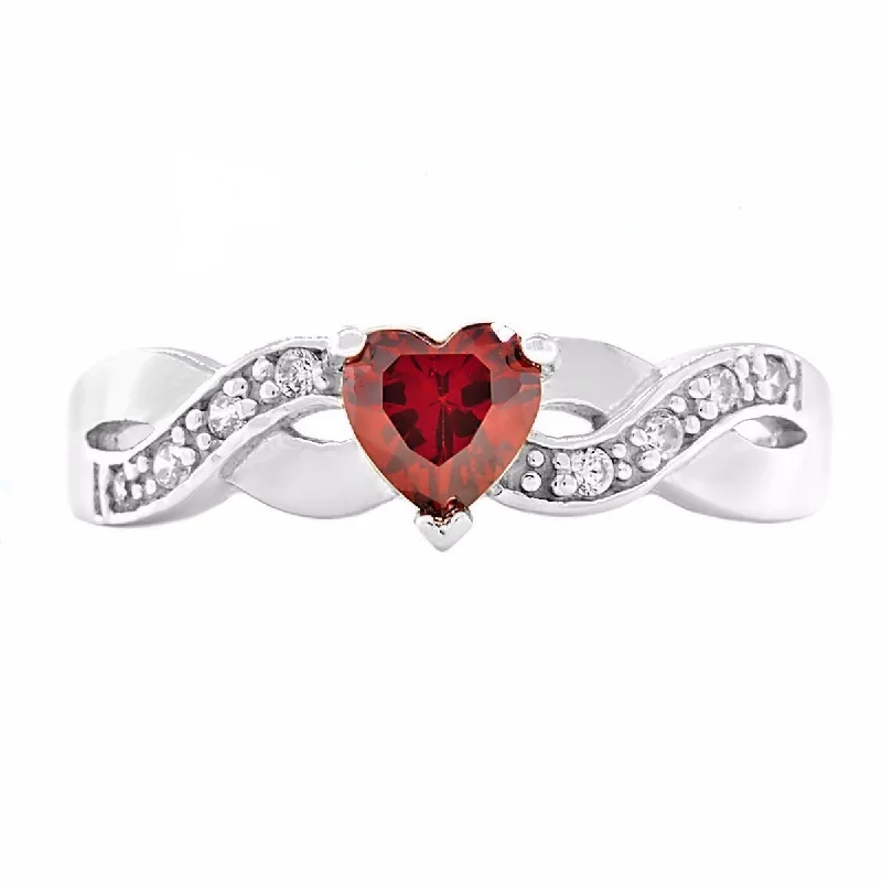 Paiva: 0.6ct Heart-cut Red Fire Garnet Crossover Infinity Promise Ring