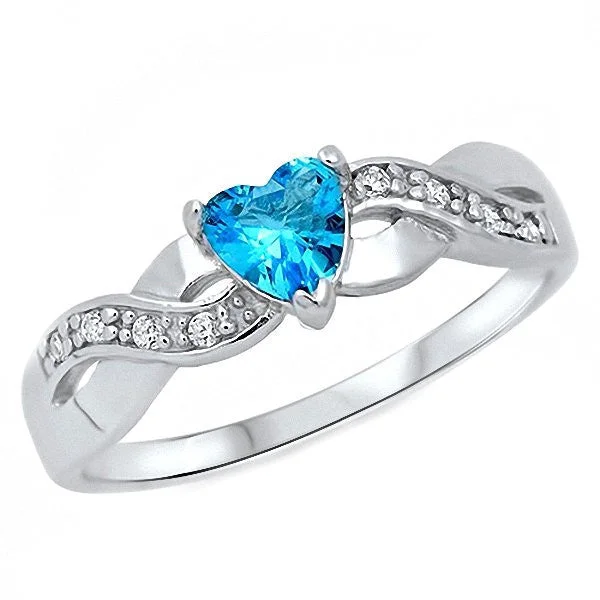 Paki: 0.6ct Heart-cut Blue Topaz CZ Crossover Infinity Promise Ring