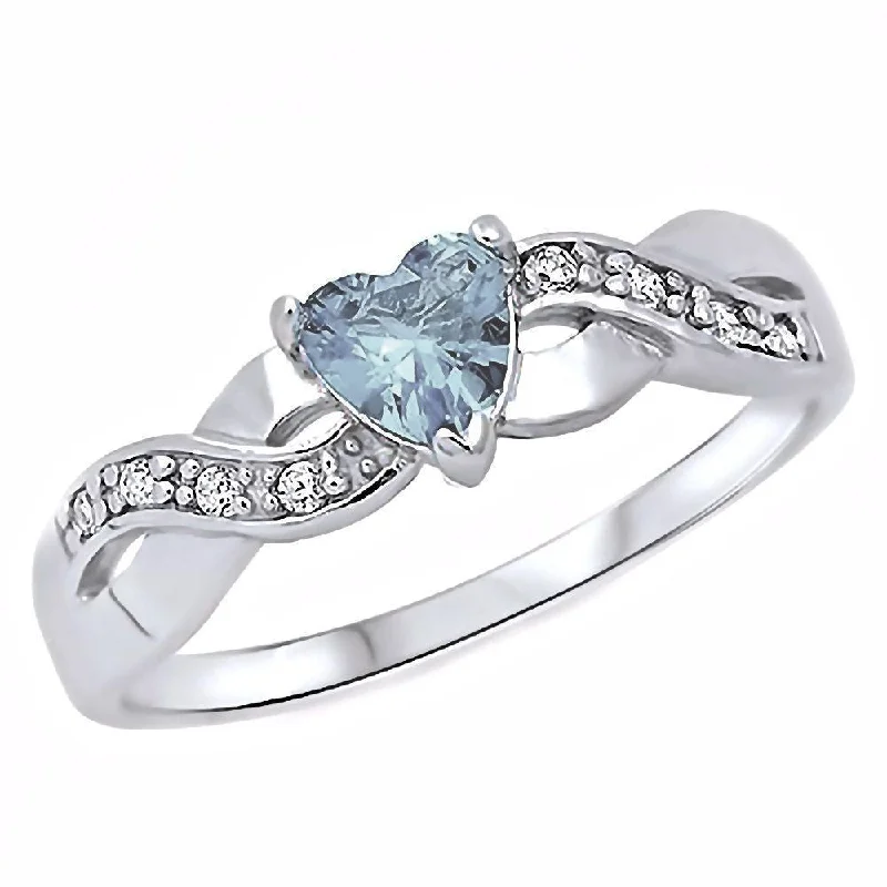 Palesa: 0.6ct Heart-cut Aquamarine Ice CZ Crossover Promise Ring