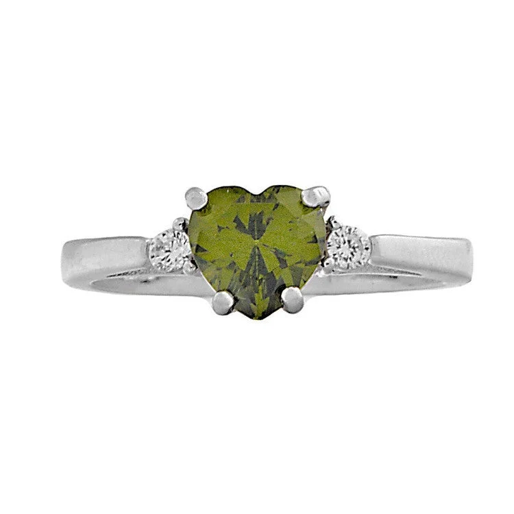 Parisa: 0.81 ct Heart Cut Peridot Ice CZ & Russian Ice CZ Promise Ring