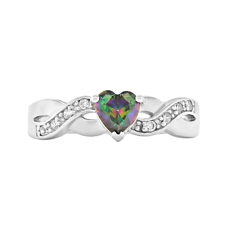 Parsley: 0.6ct Heart-cut Rainbow Topaz Crossover Infinity Promise Ring