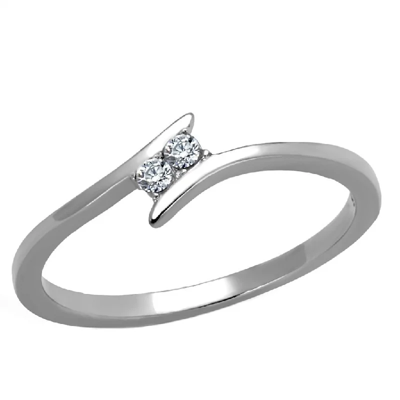 Parvati: 0.06ct Russian IOF CZ Stylish Turn-bypass Steel Promise Ring