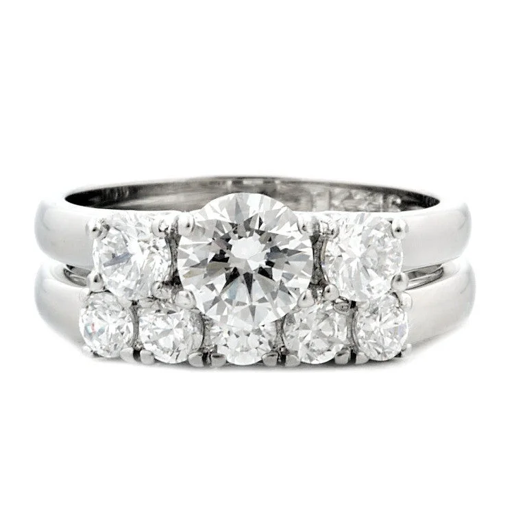 Penelope: 1.75ct Russian Ice Diamond CZ 2 piece Steel Wedding Ring Set