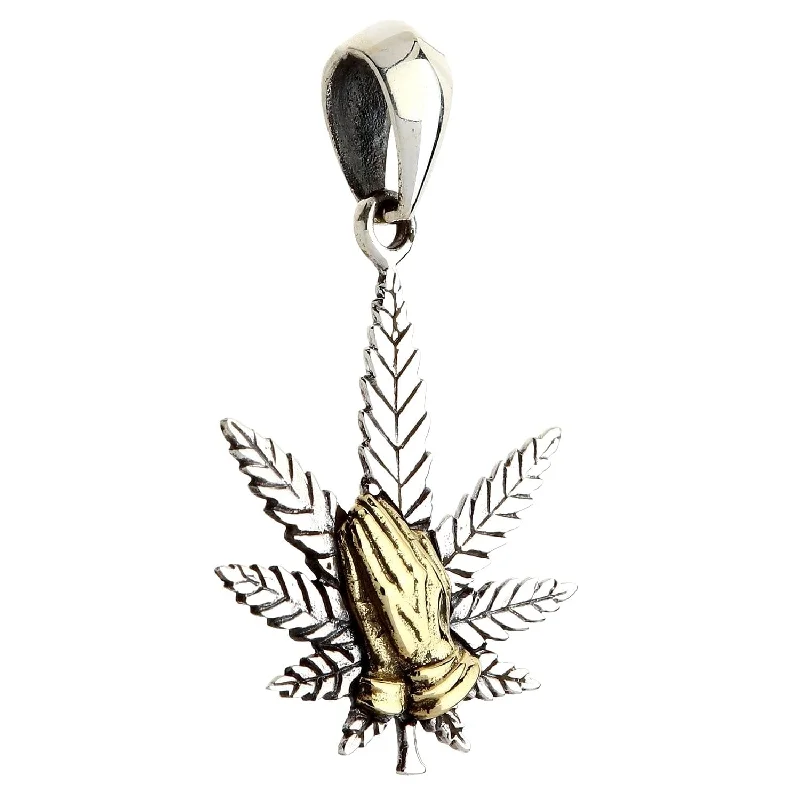 Praying Hands Marijuana Sterling Silver Pendant Necklace