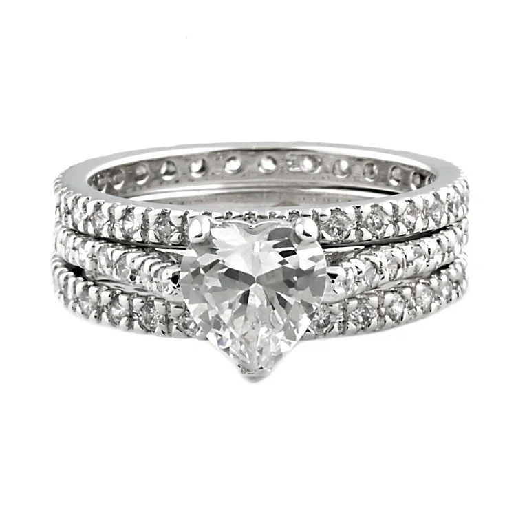 Rayanna: 2.73ct 3 Piece Stacked Heart-cut IOF CZ Wedding Ring Set