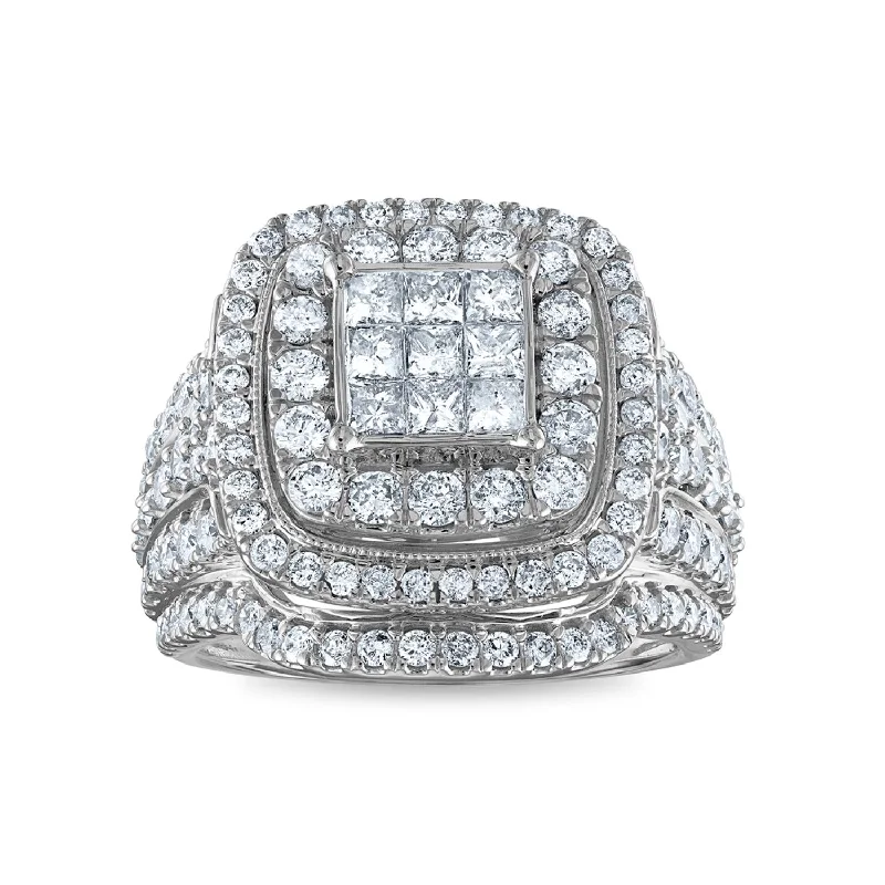 Red Hot Deal 2-1/2 CTW Diamond Cluster Halo Cushion Ring in 10KT White Gold