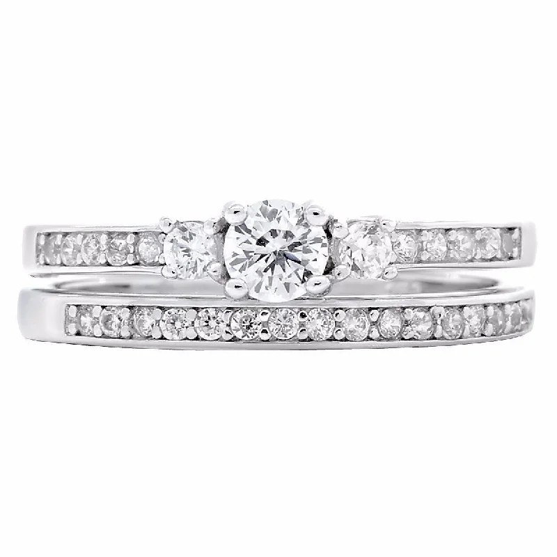 Regina: Stylish 0.6ct Russian IOF Diamond CZ 2 Piece Wedding Ring Set