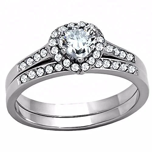 Robin: 0.77ct Heart-cut Ice on Fire CZ Semi-Eternity Wedding Ring Set