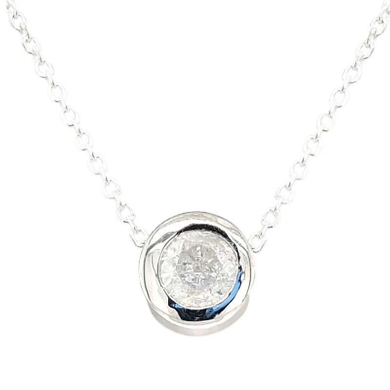 Round Brilliant Cut Diamond Bezel Set Pendant Necklace in Sterling Silver, 0.28 cttw