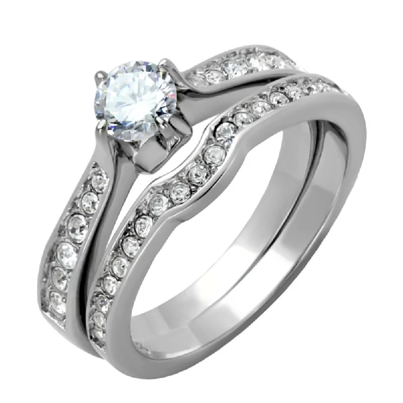 Roz: 1.05ct Russian Ice on Fire CZ semi-eternity Wedding Ring Set