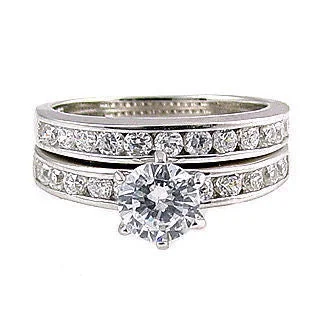 Sahara: 1.4ct Ice on Fire CZ 2 Piece Semi-Eternity Wedding Ring Set