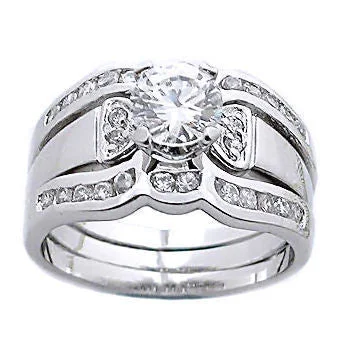 Serena: 1.7ct 2 Tone Platinum Finish Russian CZ Wedding Ring Set