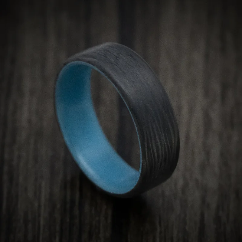 Side-Cut Carbon Fiber Men's Ring with Blue Glow Sleeve