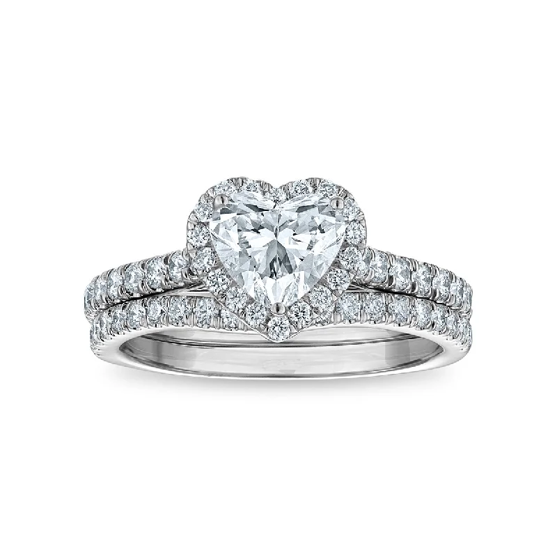 Signature EcoLove 1-3/4 CTW Lab Grown Diamond Halo Heart Shaped Bridal Set in 14KT White Gold