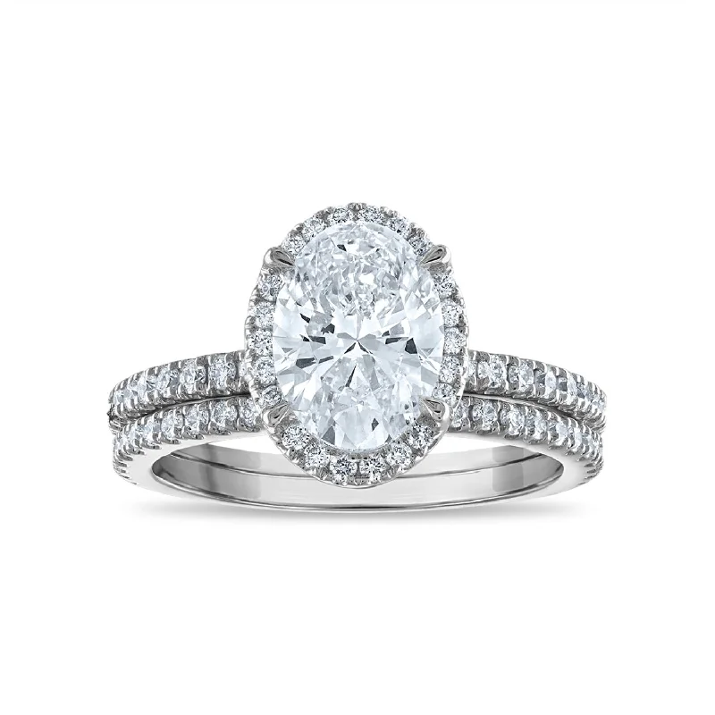 Signature EcoLove Diamond Dreams 2-3/4 CTW Lab Grown Diamond Halo Oval Shaped Bridal Set in 14KT White Gold