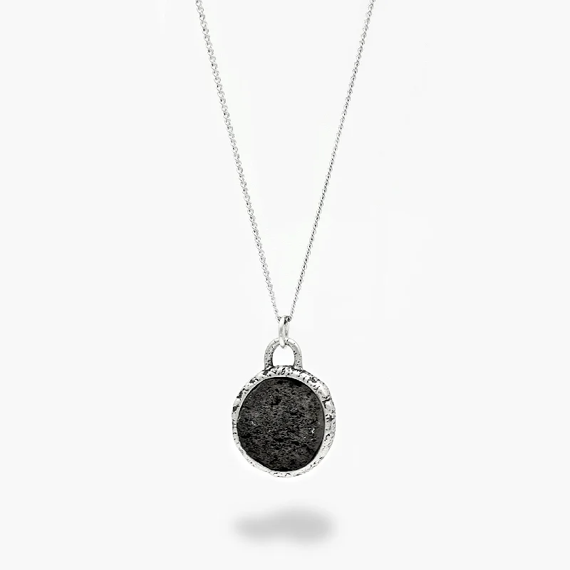 Silver Necklace With Lava Stone Pendant