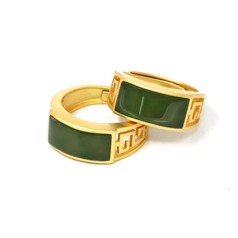 RealJade® "Classic Signet" Gold Plated Sterling Silver Real Green Jade Classic Men's Ring