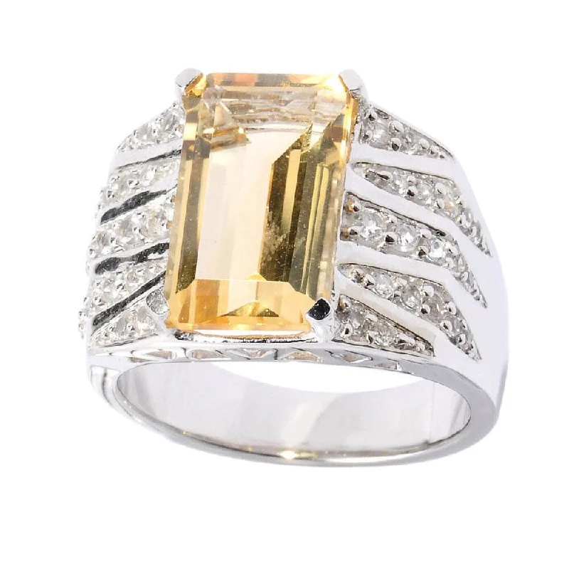 Sterling Silver Emerald-cut Citrine and White Topaz Ring