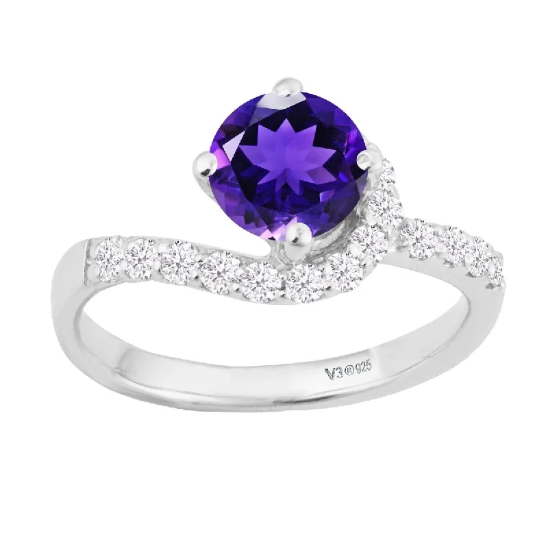 Sterling Silver with Natural Amethyst and White Zircon Promise Ring