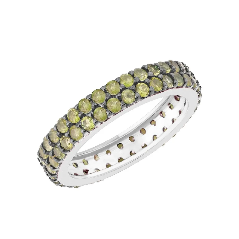 Sterling Silver with Natural Peridot Two Row Eternity Band Ring