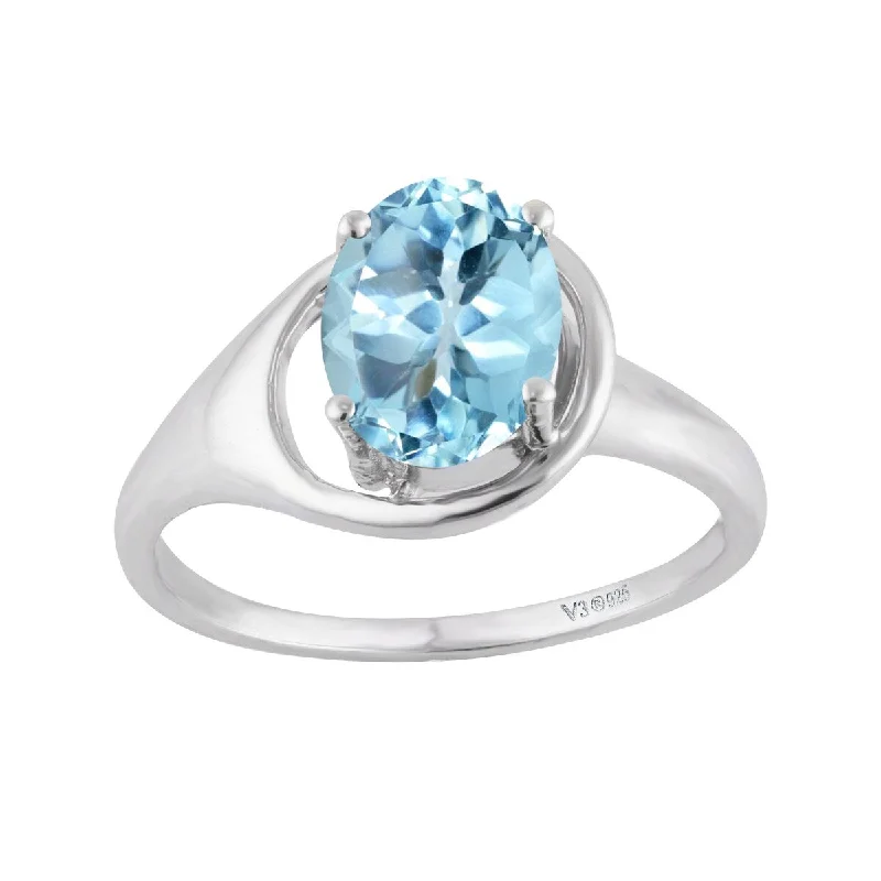 Sterling Silver with Natural Sky Blue Topaz Solitaire Ring