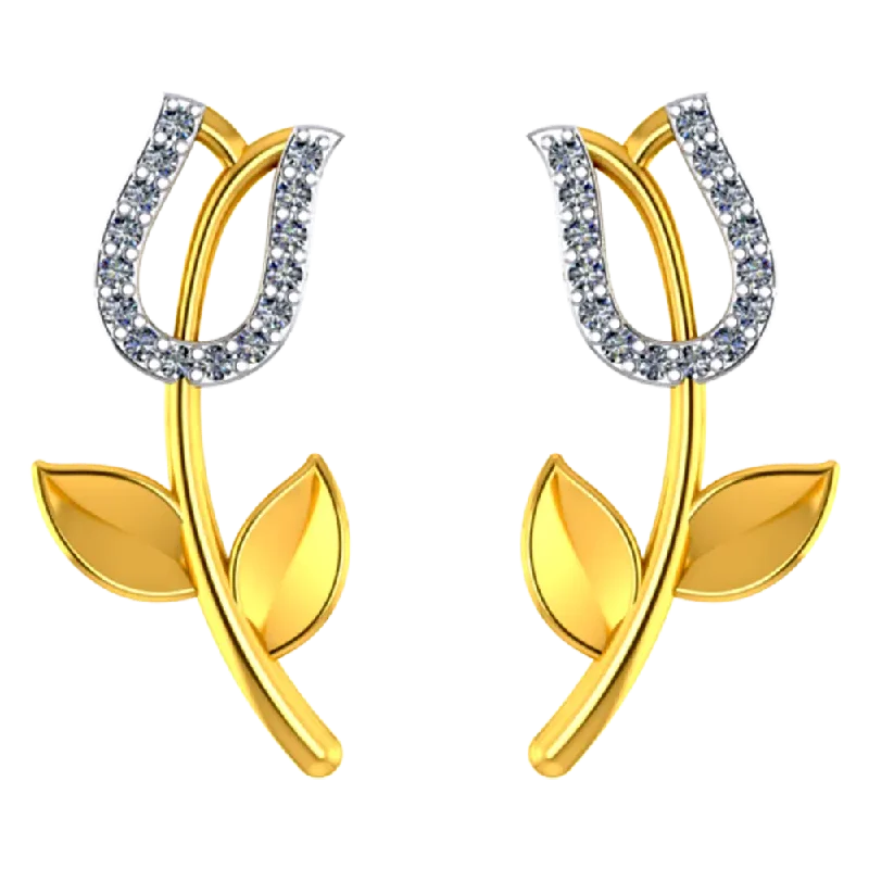 Studded 22k Gold Tulip With Leaves