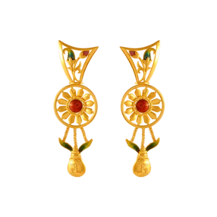 Stylish And Innovative 22k Gold Earrings With A Red Stone