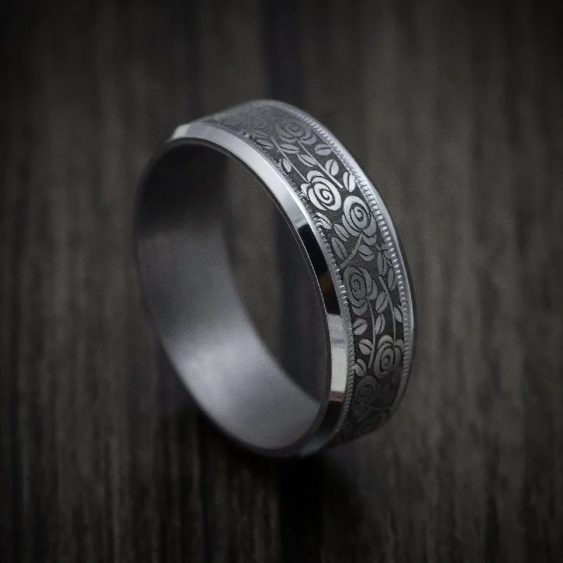 Tantalum Band with Floral Design Pattern Custom Made Men's Ring